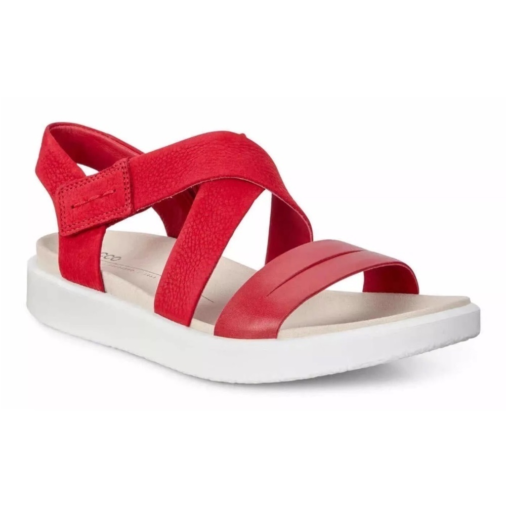 Ecco Women's Flowt W Flat Cross Strap Sandals Chili Red Size US11 EUC leather - Picture 2 of 9